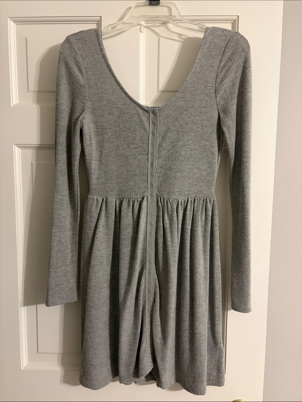 BDG Light Gray Long Sleeve Button-Front Knit Dress
